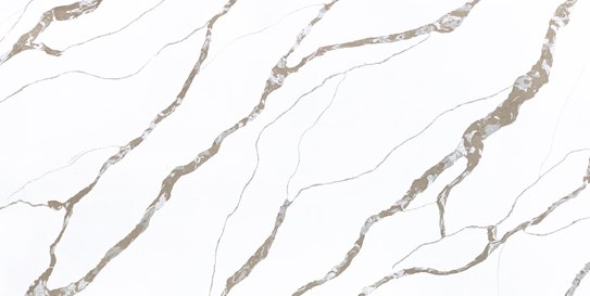 Plan de travail quartz Glow, blanc veiné de taupe